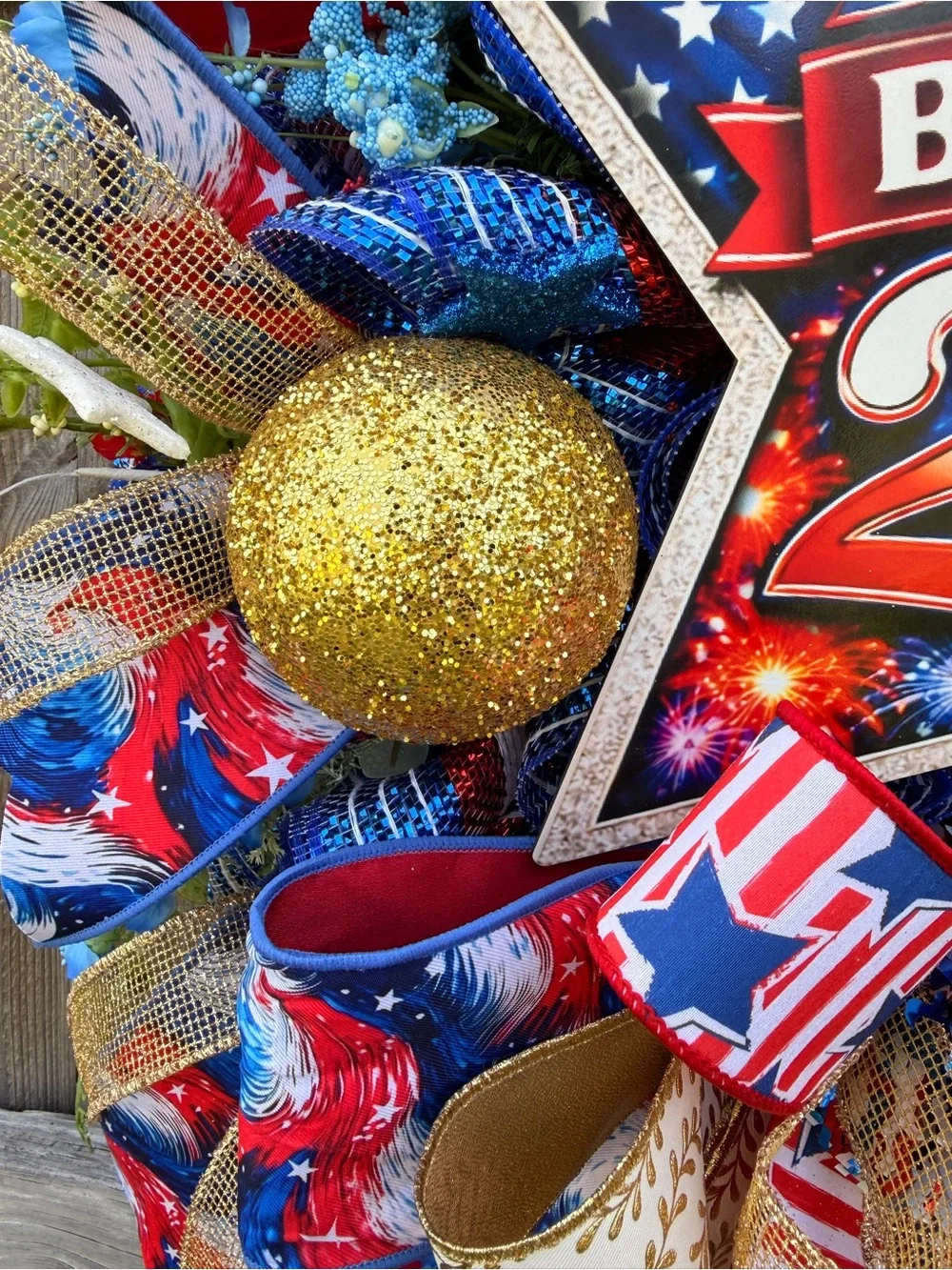 Hand Crafted Patriotic Wreath - Red, Blue, Gold
